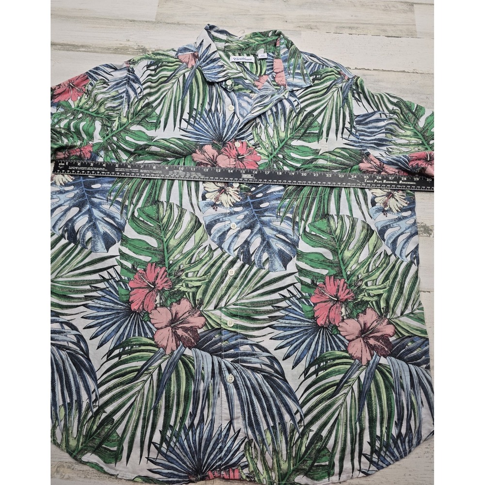 Caribbean Mens 2XB Tropical Floral Palm Print Linen Cotton Button Down Shirt - Picture 2 of 7